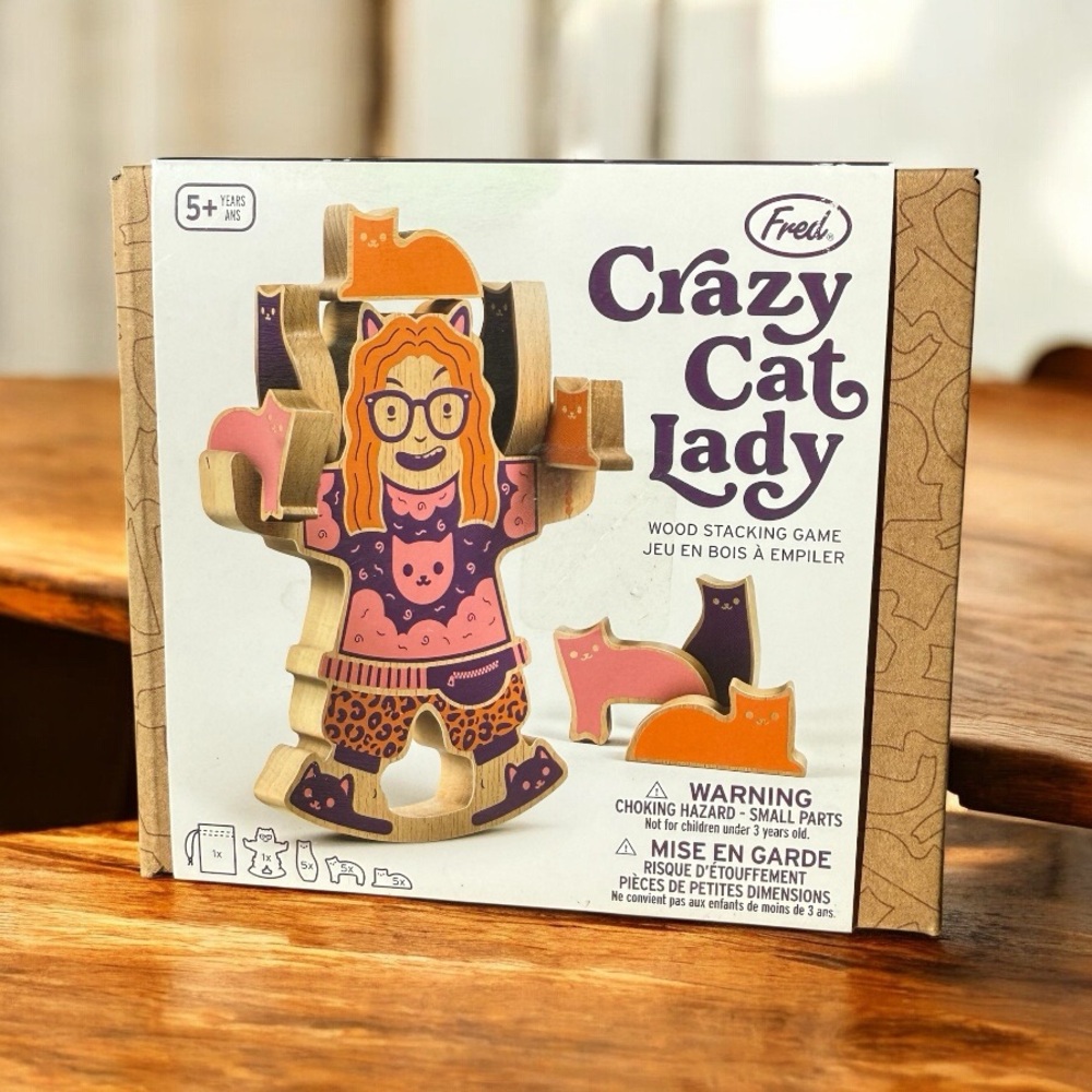 NIB FRED CRAZY CAT LADY WOOD STACKING GAME – NEW IN BOX